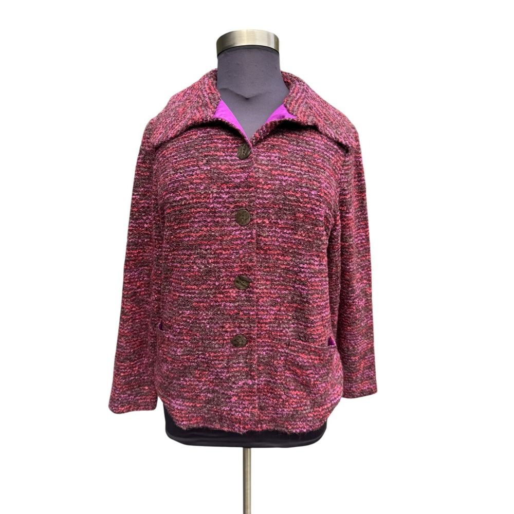 Susan Graver Jacket XL Pink Purple Boucle Knit Blazer Coat‎ Womens Fall